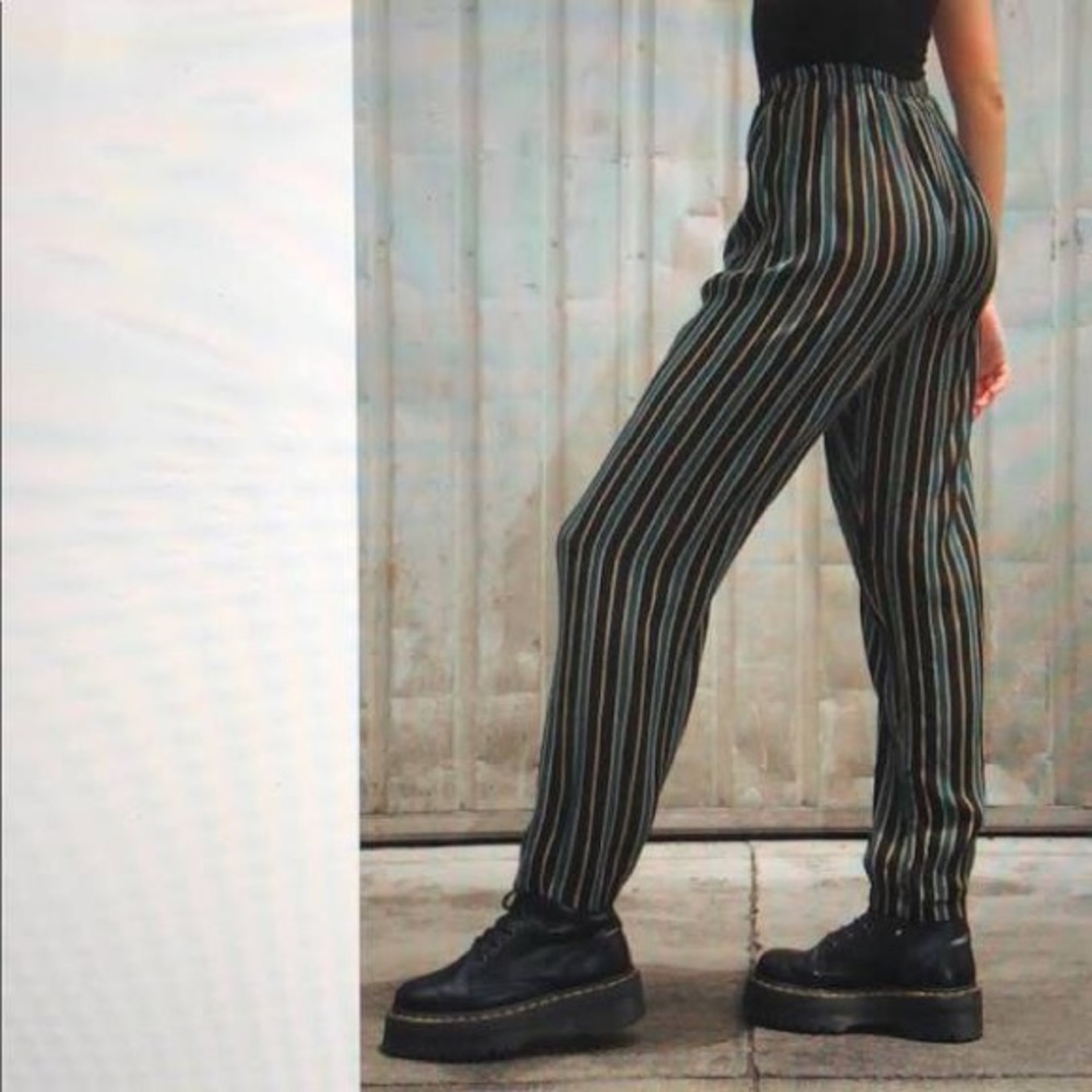 Boho pants striped with green,black, and gold💛